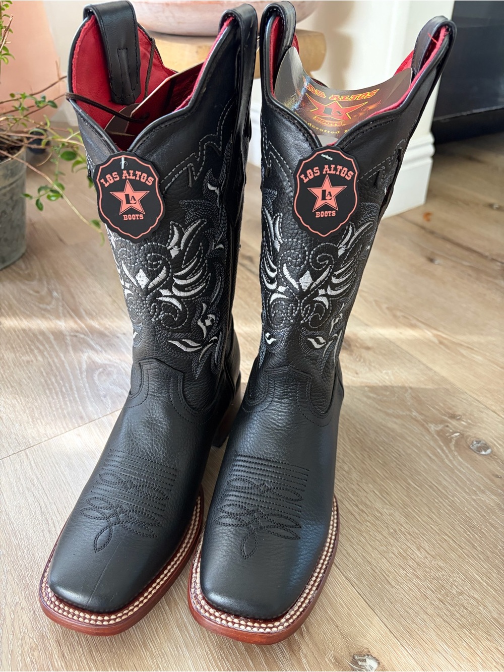 Los Altos 32230 Black Leather Square Toe Western Cowboy Boots women Sz 7